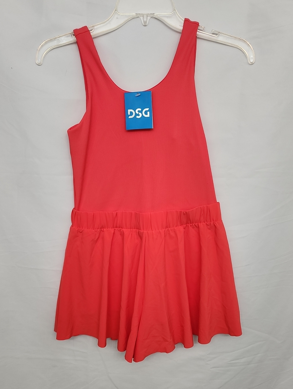 DSG Coral Tank Romper With Bra & Shorts Liner. Ribbed Top Flowy Bottom Girl's L